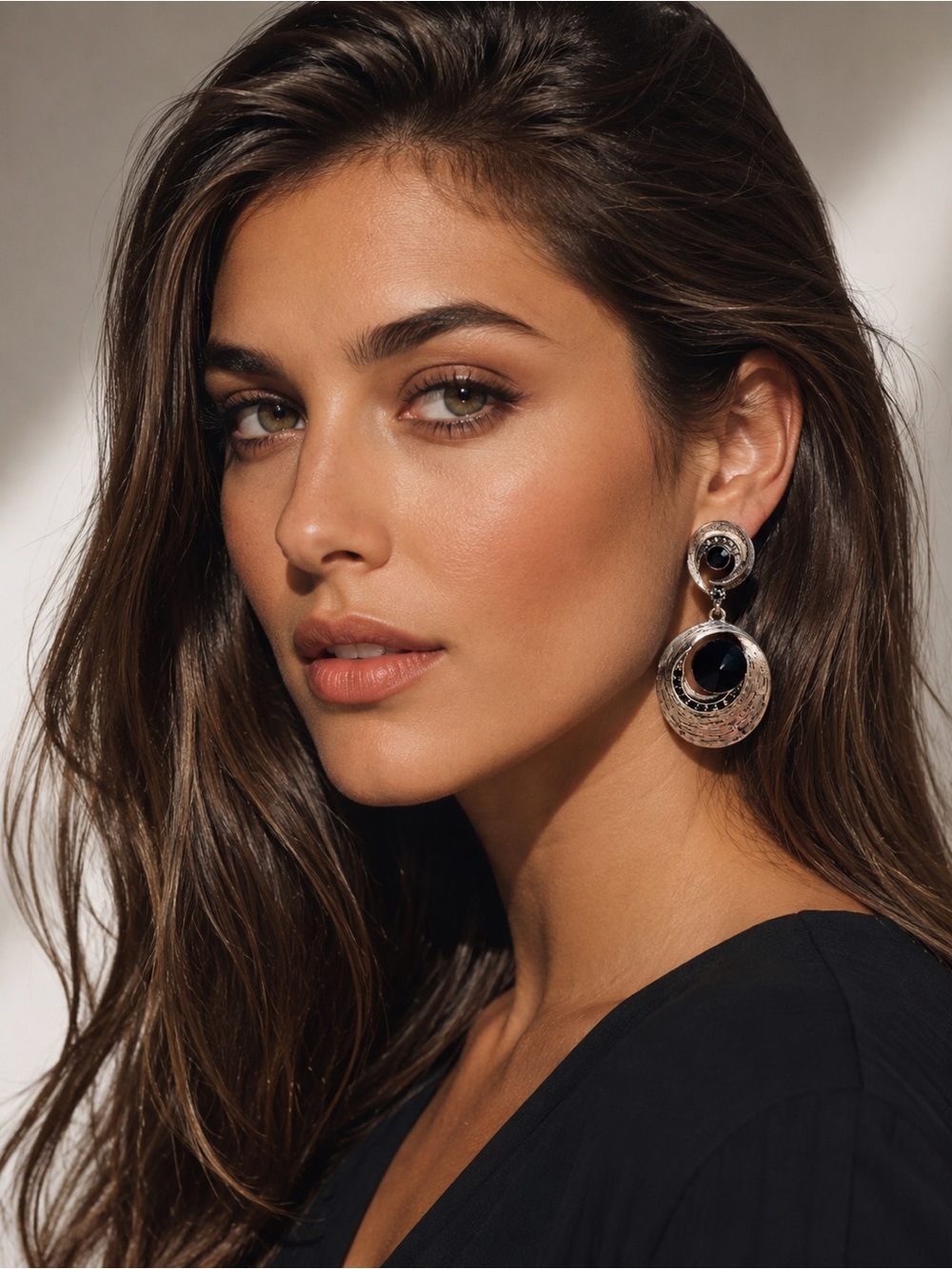 Ami Black Circle Fashion Earrings on Display Card
